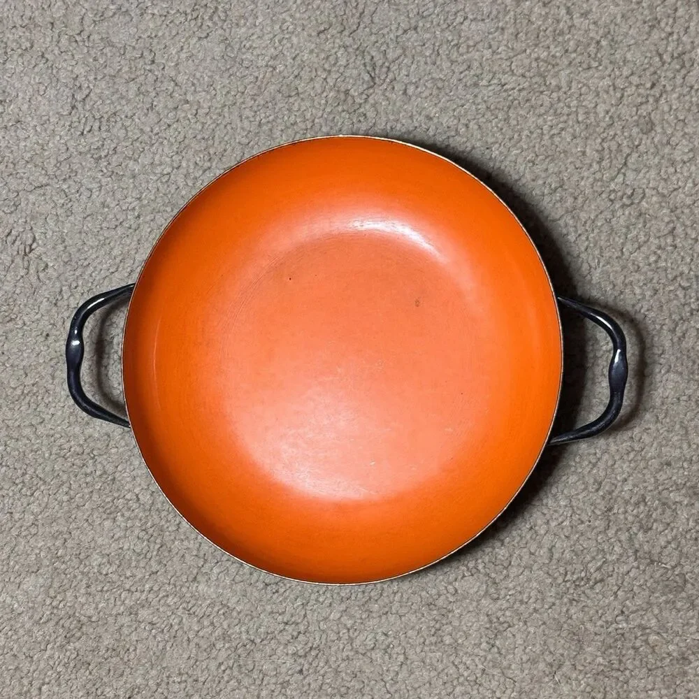 Vintage Hula Silesia Enamel Pan Made in Poland Orange 8” MCM Enamelware